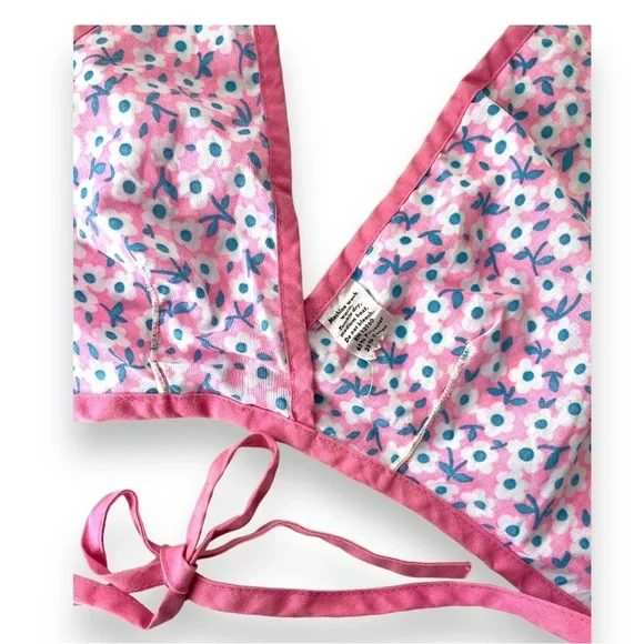 Vintage 1970s Pink & Blue deadstock ditsy floral deadstock halter top - Picture 3 of 6